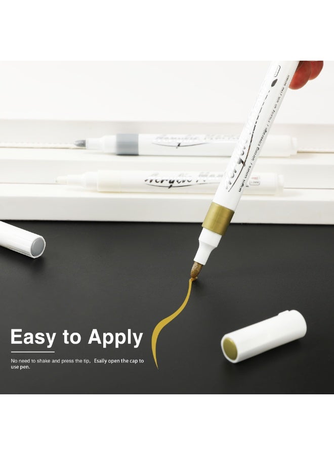 fantasize 9 Pcs Acrylic Paint Pens Markers, Acrylic Markers, 2-3mm Medium Tip, White Gold Silver Paint Pen for Art Projects, Drawing, Rock Painting, Ceramic, Glass, Wood, Plastic, Metal, Canvas DIY Crafts - Image 2